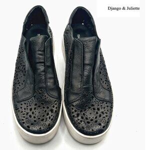 Django & Juliette Womens Lachi Black Leather Sneakers Sz 38